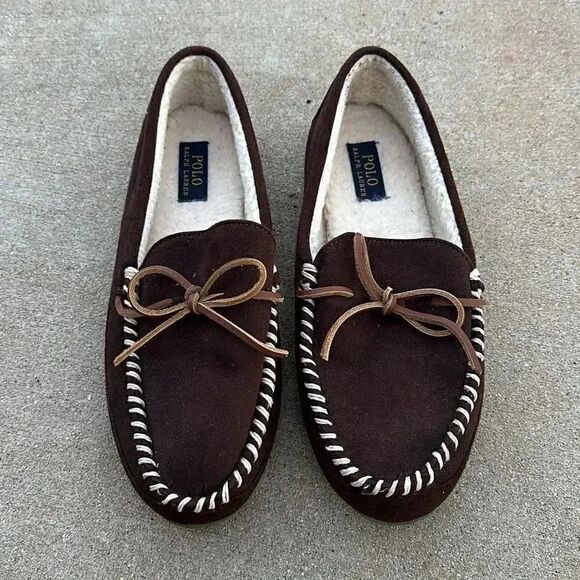 Polo Ralph Lauren Moccasin Slippers Brown Men’s Sz 10 - Picture 1 of 11